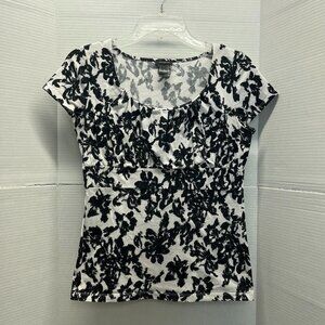 ANN TAYLOR SCOOP NECK BLOUSE BLACK WHITE WOMENS SIZE M
